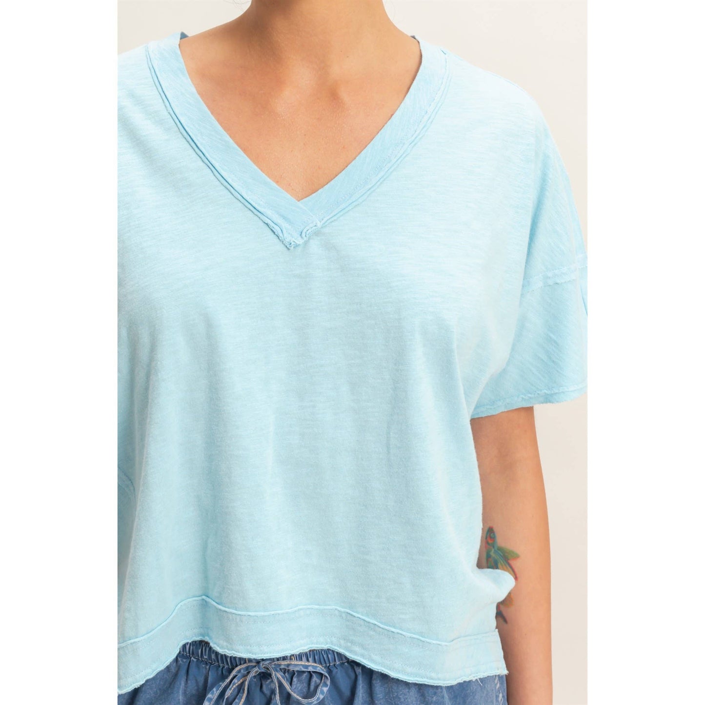 Oversized V-Neck Short Sleeve Top: WHIP CREAM / S-M-L(2-2-2)