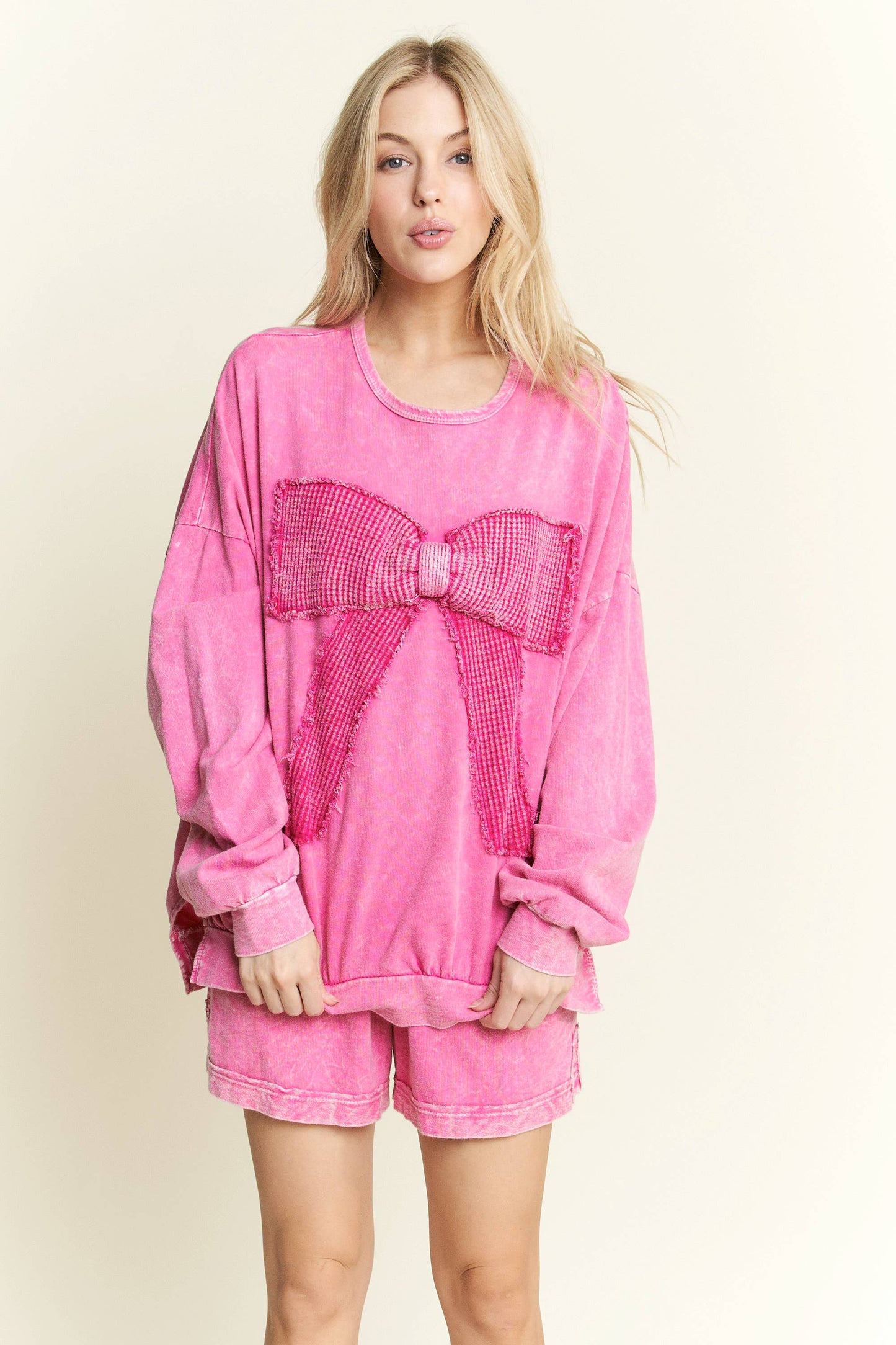 I'm a gift for you Waffle Ribbon bow terry top HT6129: Midnight Green / S-M-L / 2-2-2