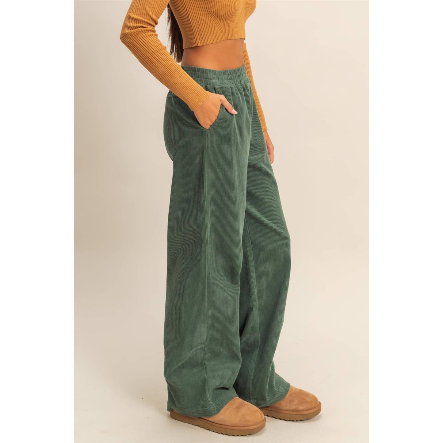 Corduroy High-Waisted Wide Leg Pants: BLACK / S-M-L(2-2-2)