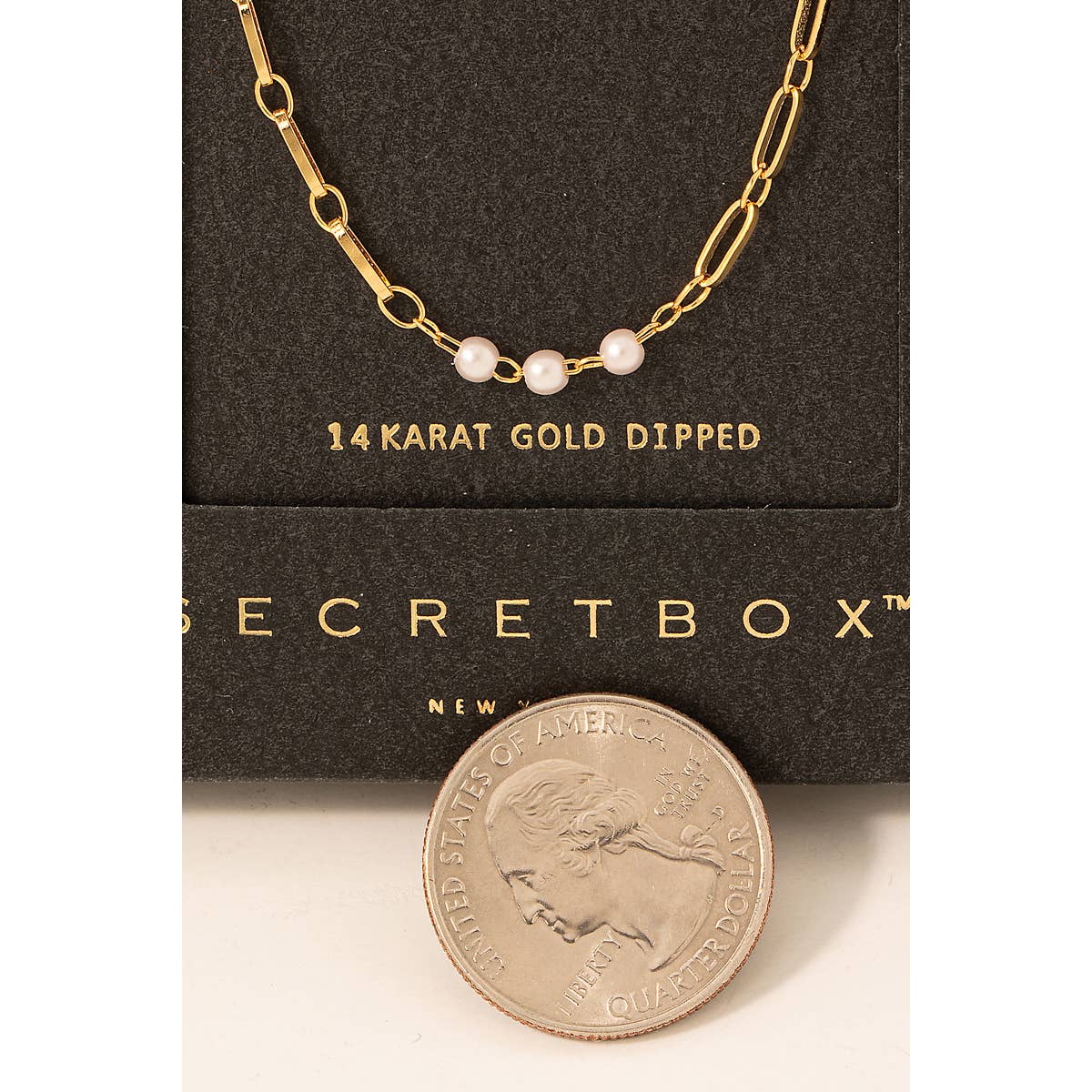 Secret Box Gold Dipped Pearl Beads Chain Necklace: GD