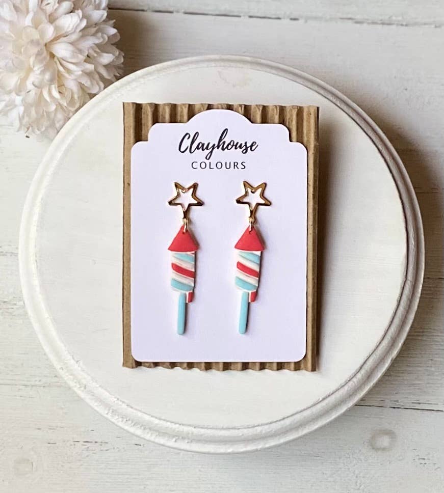 Fourth of July Handmade Earrings | Red White & Blue Earrings: Small Stars & Stripes