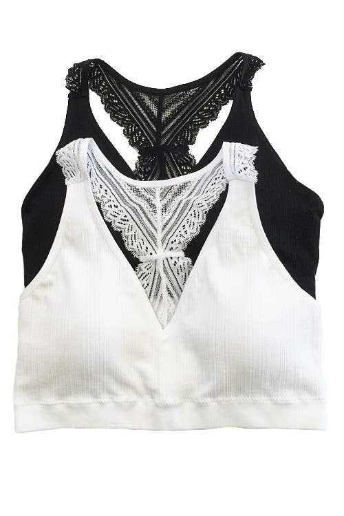 Lace Racerback Bralette: WHITE / 3-3 (S/M-M/L)