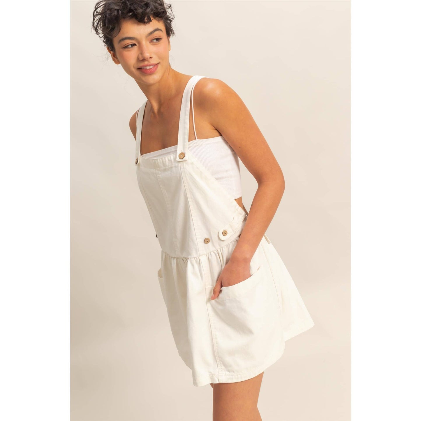 DZ25C871-Sleeveless Pocketed Overall Denim Romper: LIGHT DENIM / S-M-L(2-2-2)