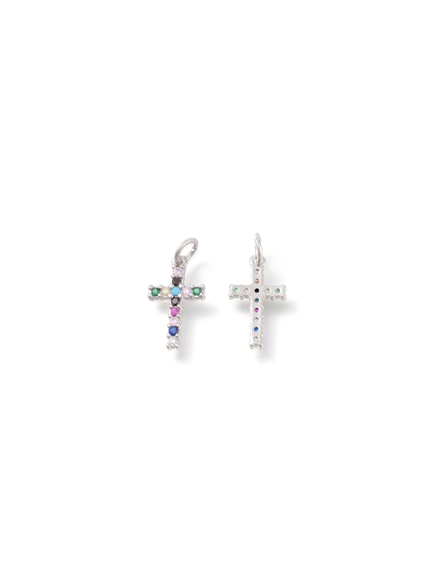Silver Multi Stone Silver Cross Charm