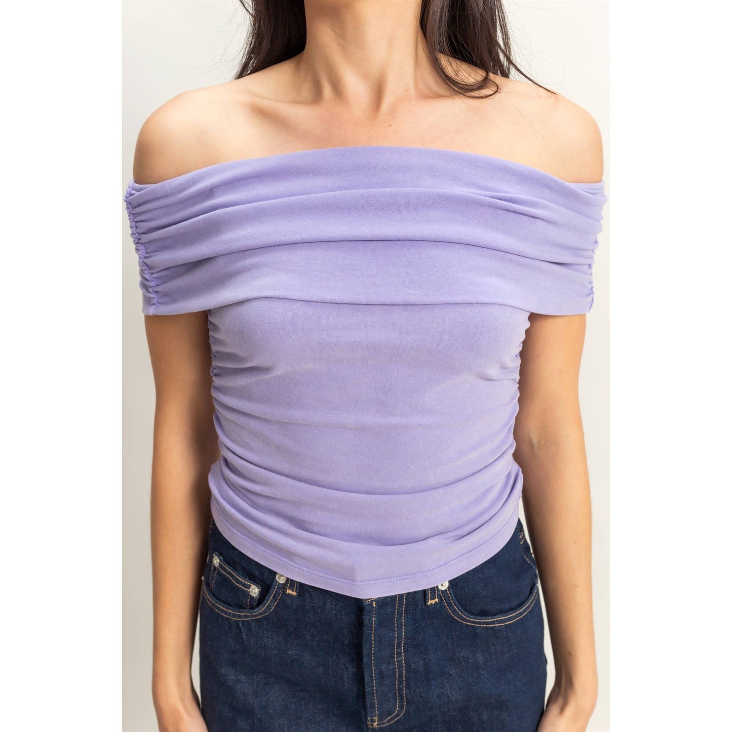 Off-The-Shoulder Side Ruched Top: RED / S-M-L(2-2-2)