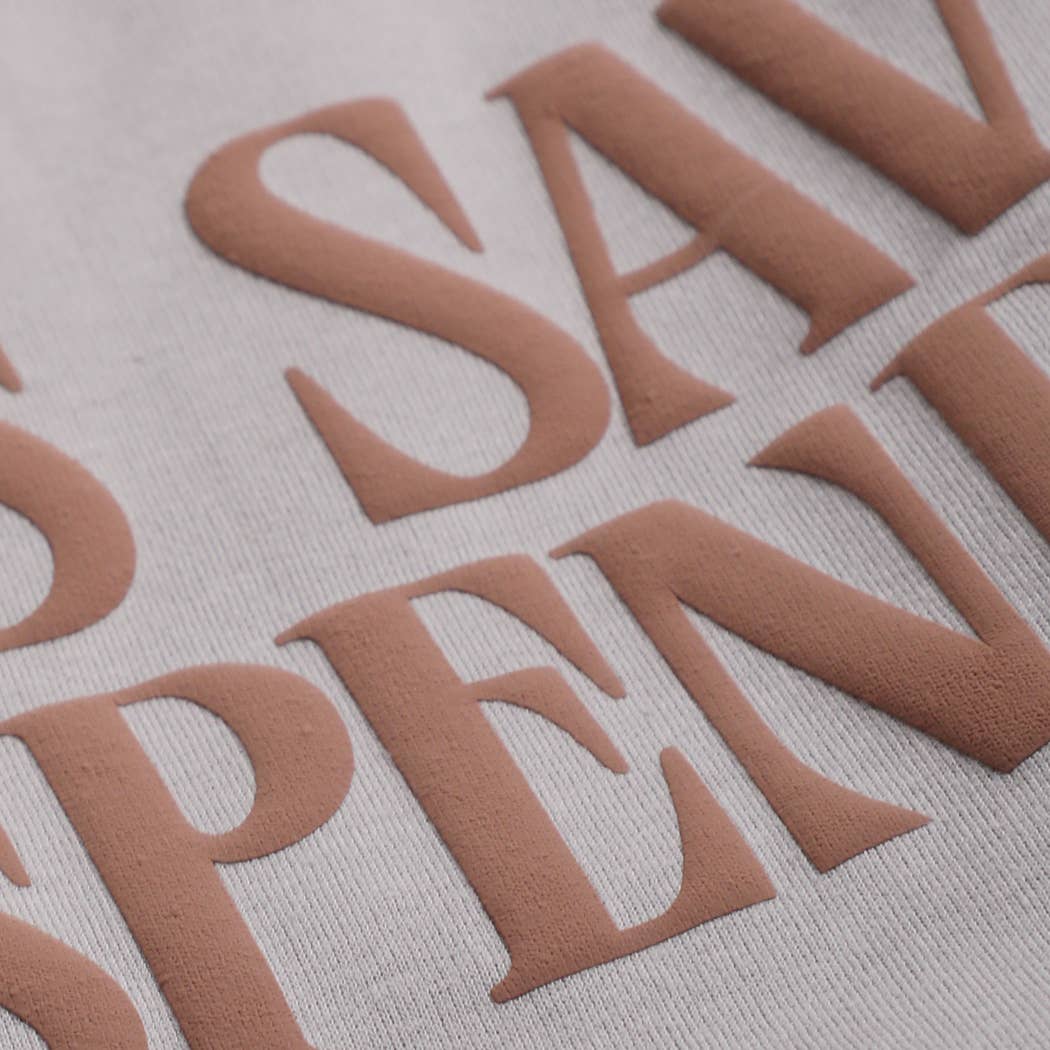 JESUS SAVES I SPEND PUFF MIDWEIGHT Sweatshirt: LIGHT PINK / S