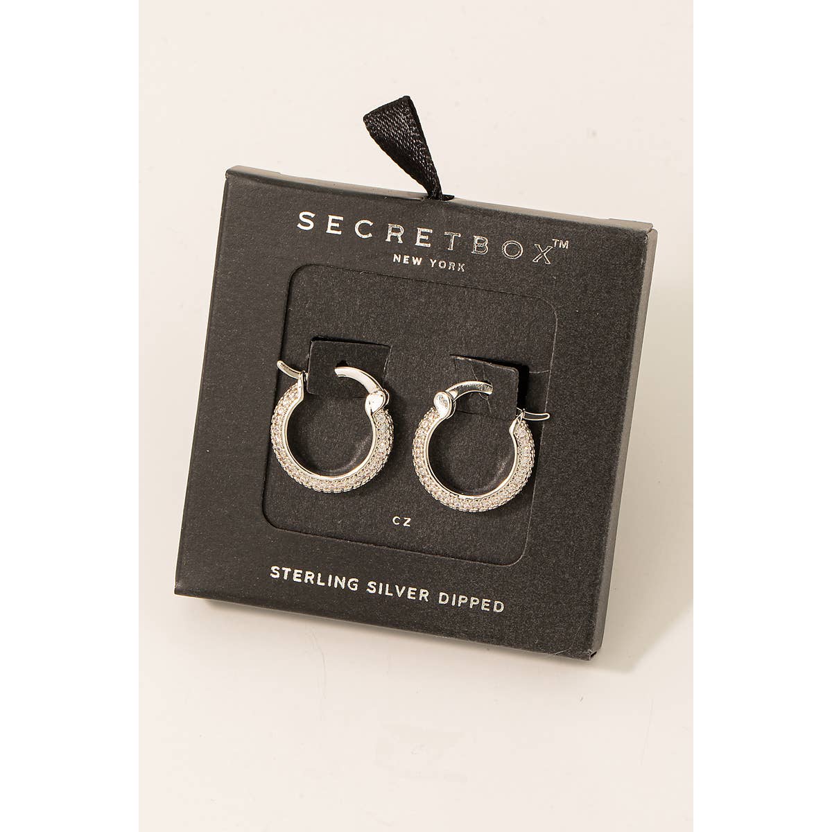 Secret Box Gold Dipped Pave Latch Hoop Earrings: GD