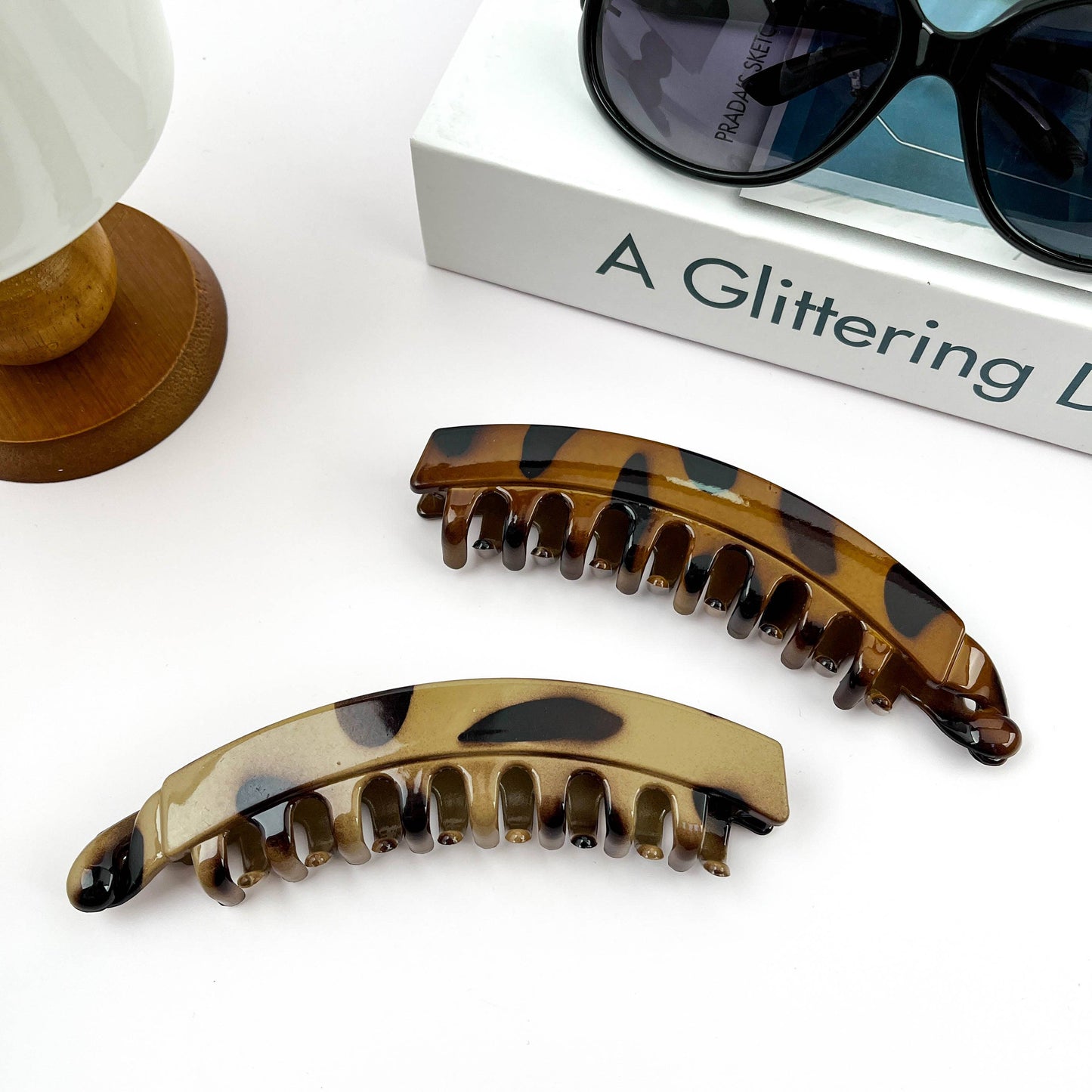 Vintage Leopard Print Hair Clip, Banana Clip: Light Brown