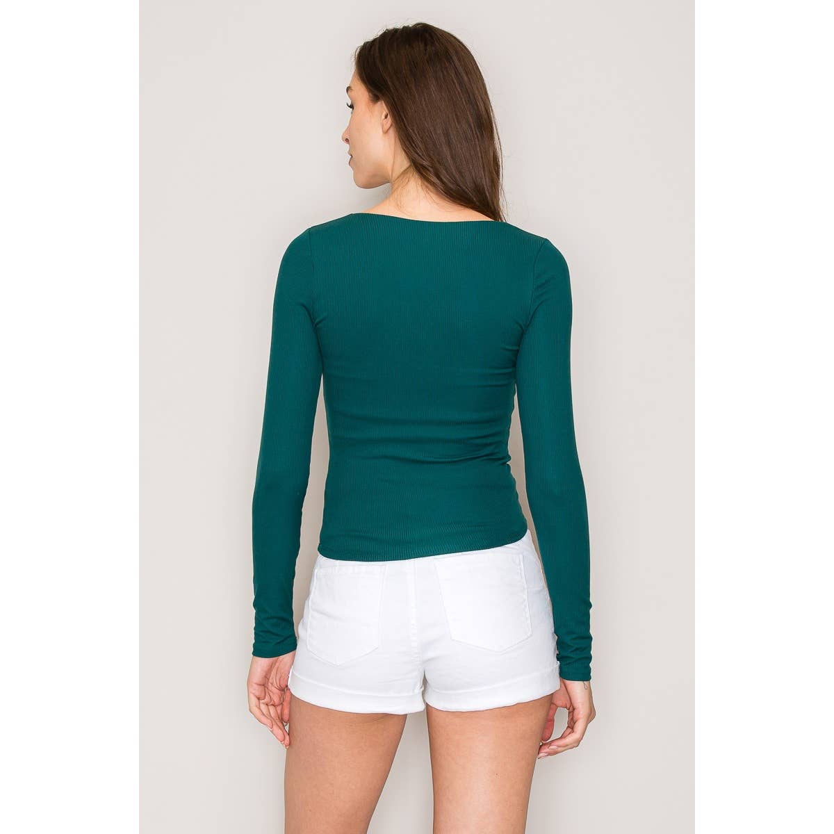 Notch Scoop Neck Double Layer Long Sleeve Knit Top: Botanical Garden/Hunter / S-M-L(2-2-2)