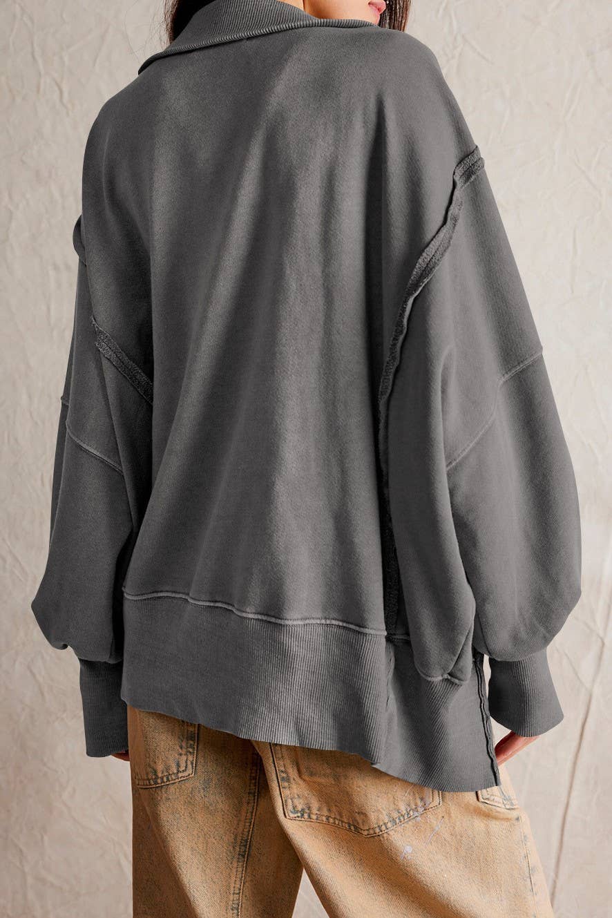 Half button outseam oversized sweatshirt: Fuchsia / XL