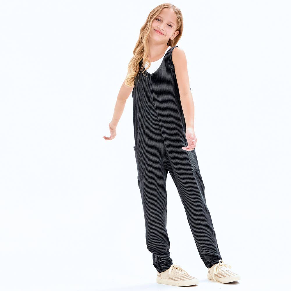 Embossed Rib Sleeveless Jumpsuit /Overall /Onesie: Navy / M