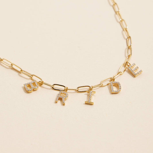 Sparkling "Bride"  Cubic Zirconia 18K Gold Charm Necklace: Gold / One / 4DN18096