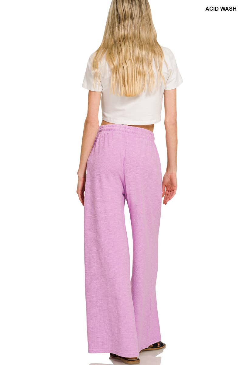 Washed Slub Short Sleeve Tee And Long Pants Set: DK PINK / 1-1-1(S-M-L)
