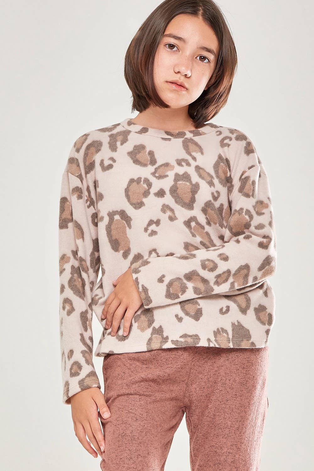 Leopard Twist Open Back Knit Sweater: Blush / L