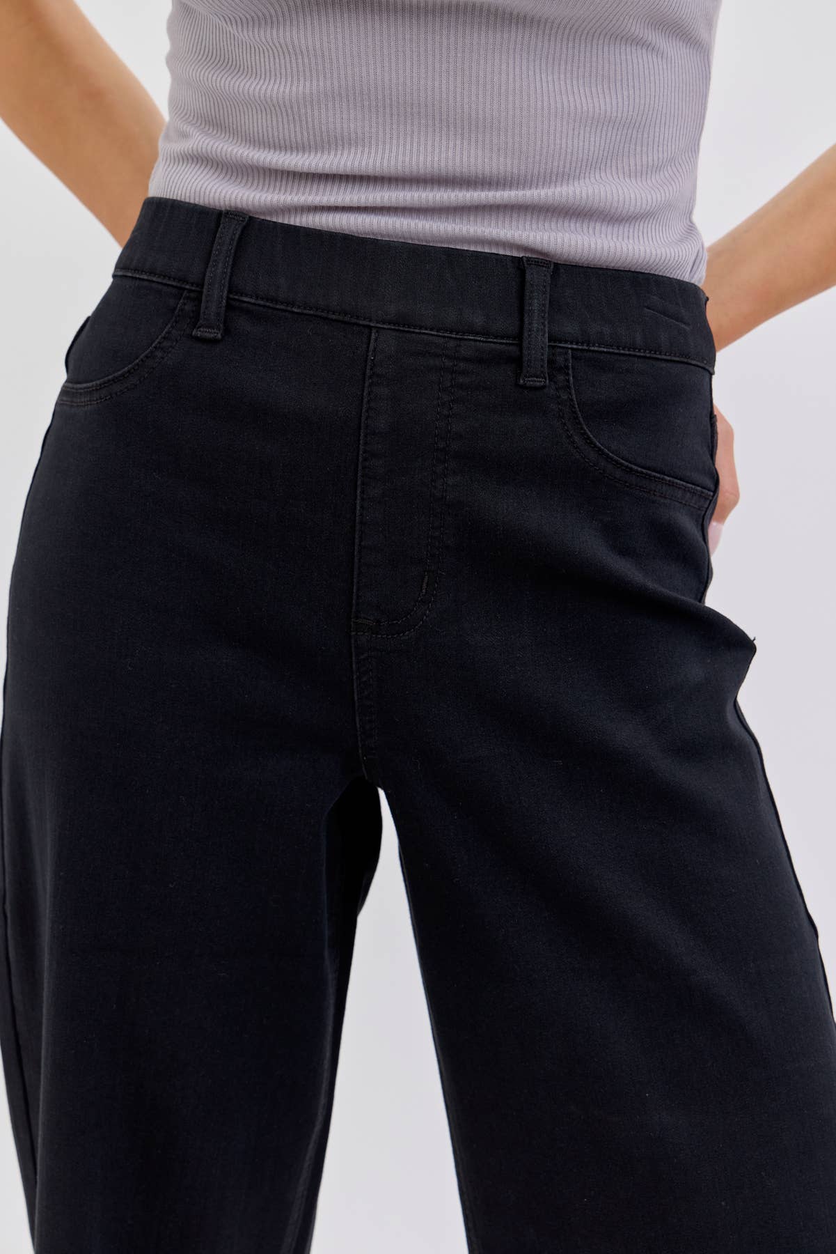 High Rise Pull On Wide Leg [Ab99878BLK]: M