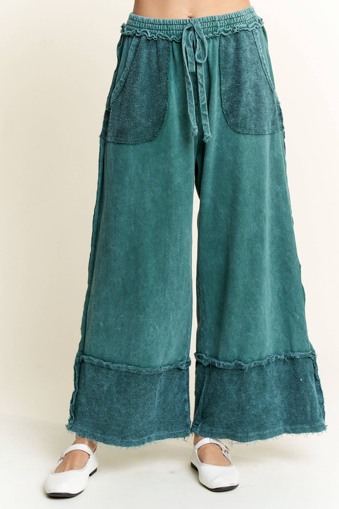 MineralWash Wide Pants with raw hem frayed details HP5536..: Latte / S-M-L / 2-2-2