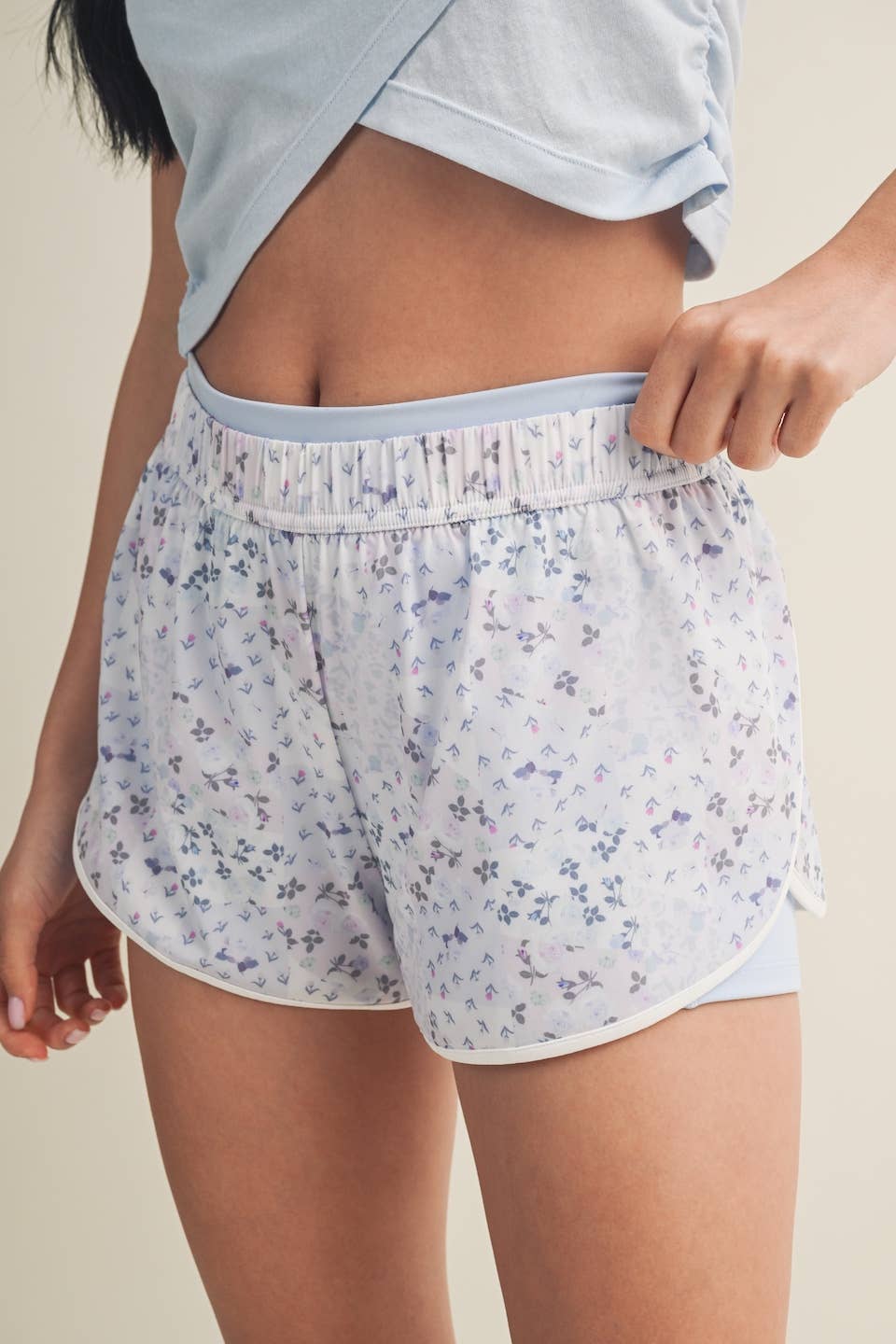 Patchwork Print Double Layer Nylon Shorts: Pink Patchwork / M