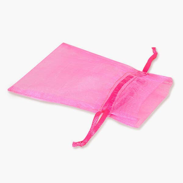 Organza Sheer Bags with Satin Drawsting Ribbon : Neon Pink / 10 Pack / 3x4"