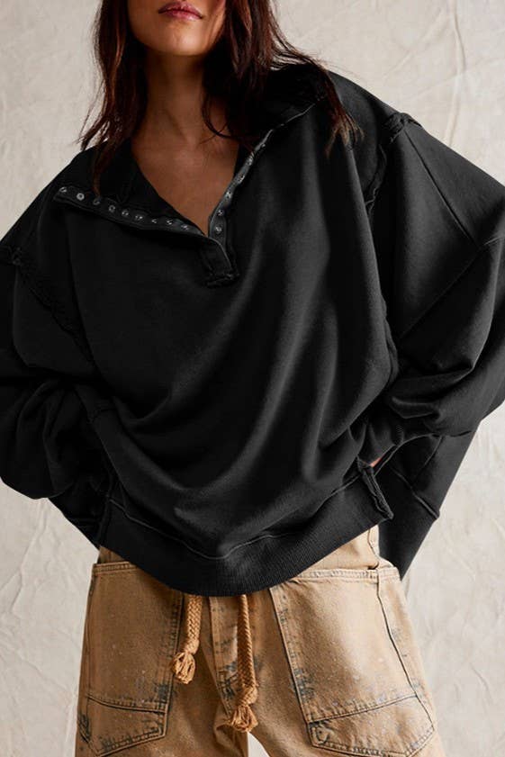 Half button outseam oversized sweatshirt: Fuchsia / XL
