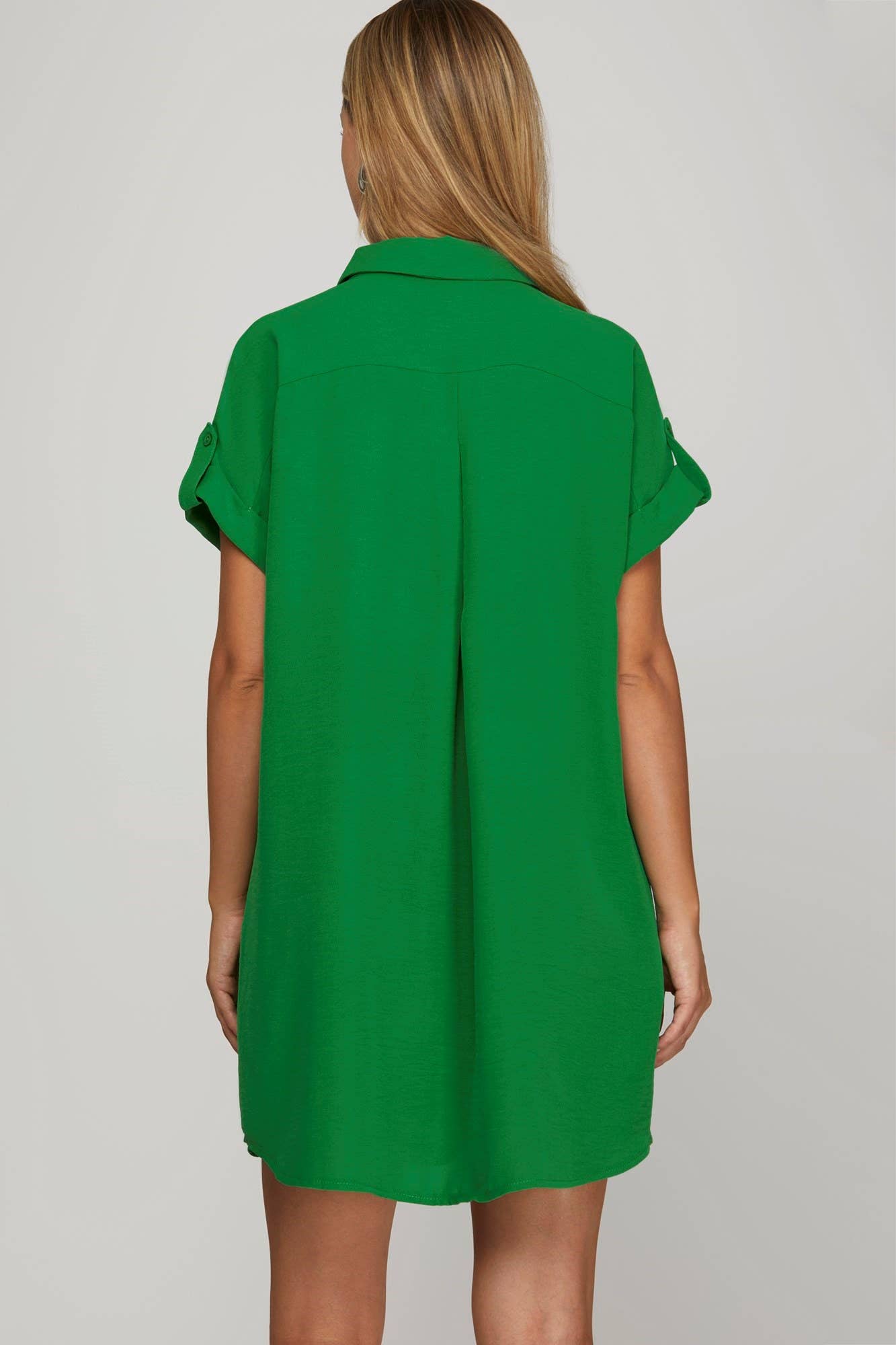 Drop Shoulder Button up Woven Shirt Dress: RED / 2-2-2 (S-M-L)