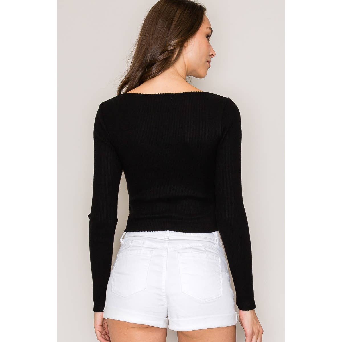 Sweetheart Neck Long Sleeve Sweater Hacci Rib Top: Heather Grey / S-M-L(2-2-2)