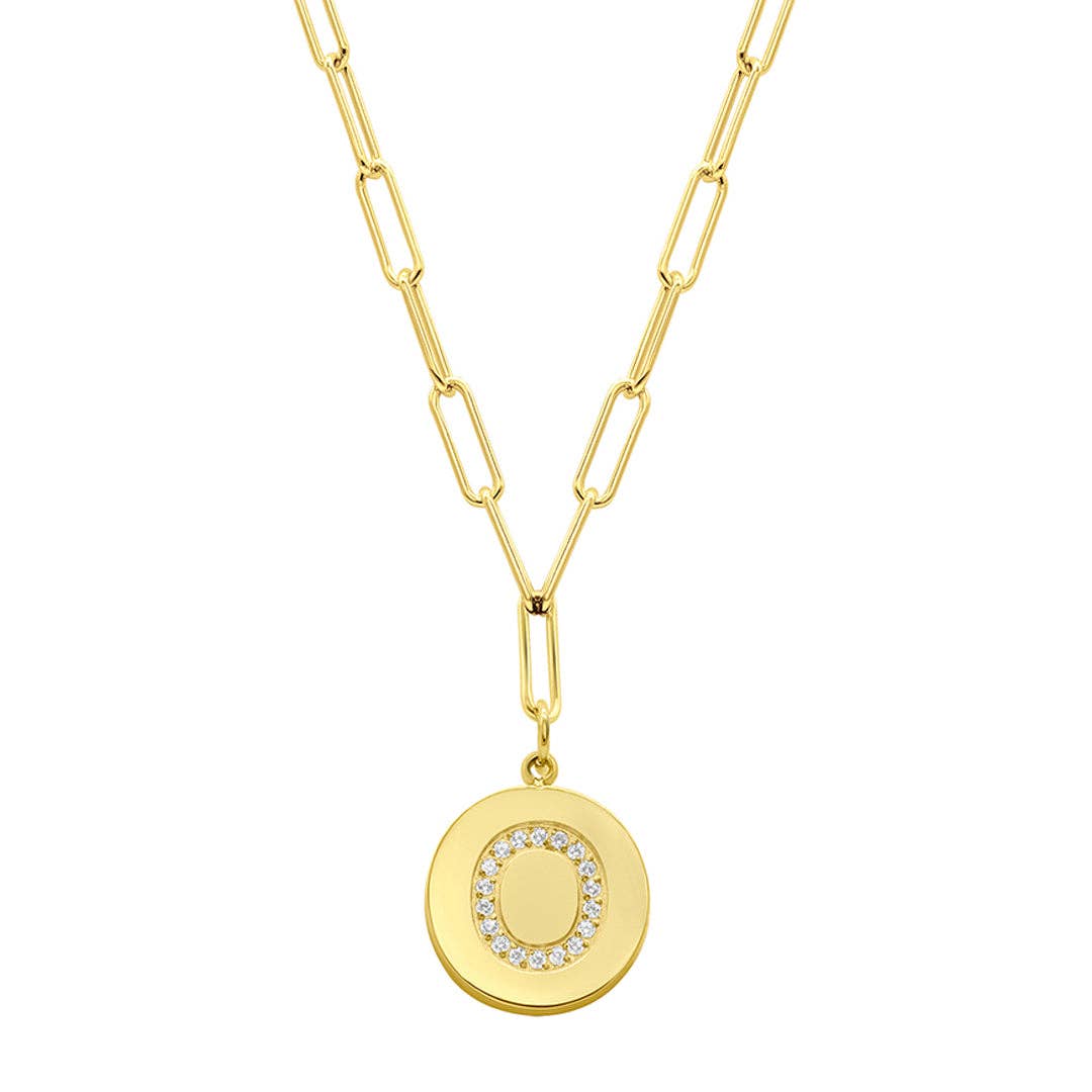 Tarnish Resistant 14K Gold Plated Initial Disc Necklace: P / Default Title