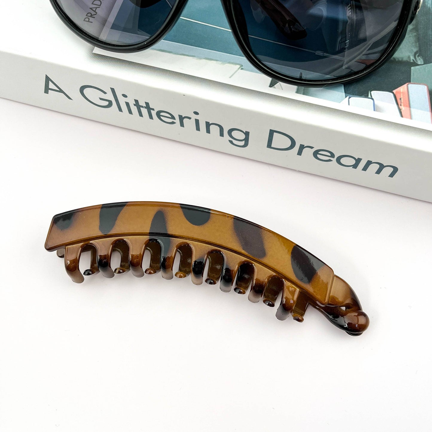 Vintage Leopard Print Hair Clip, Banana Clip: Light Brown
