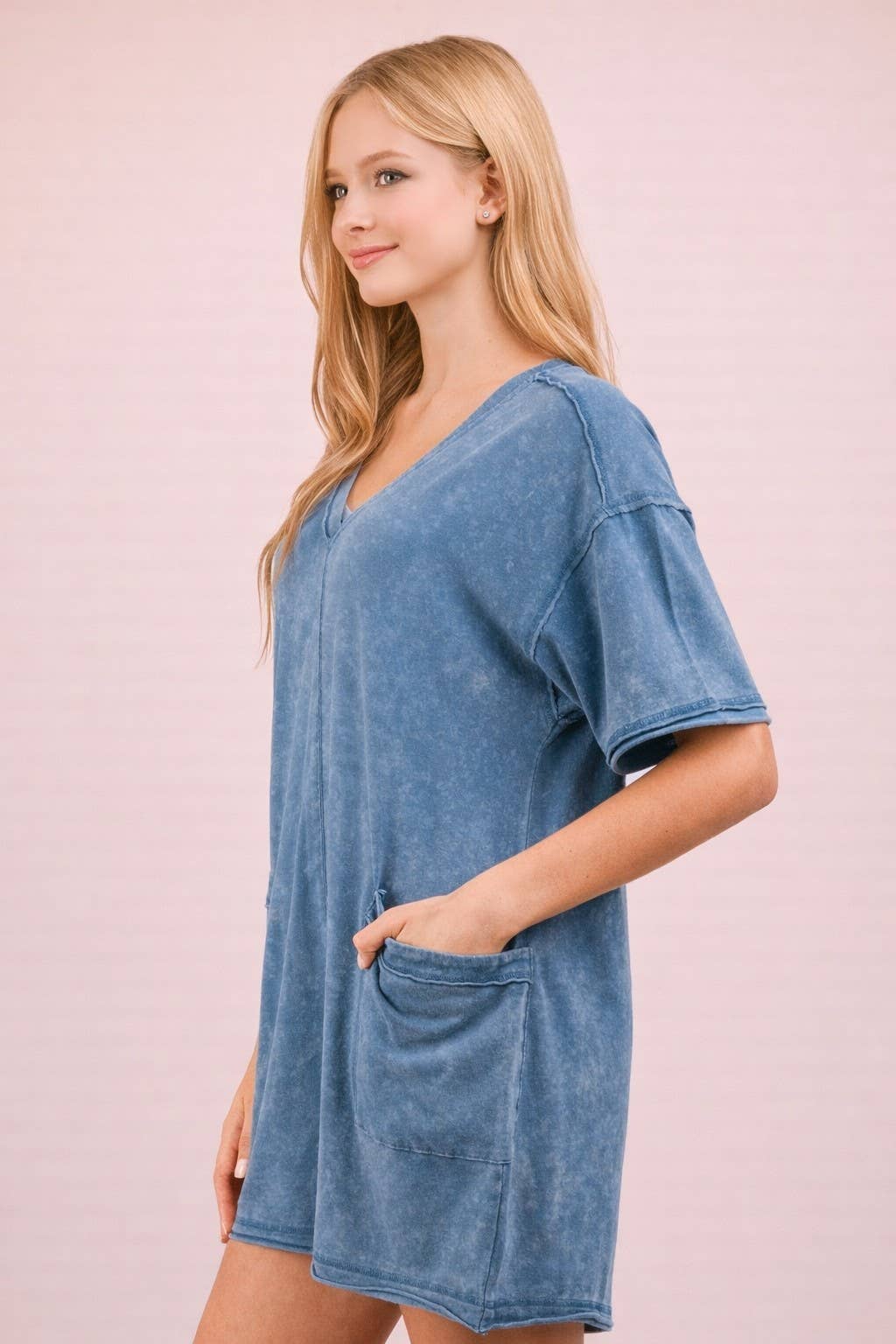 Mineral Washed Oversized Casual Knit Romper: PINK / 2-2-2(S-M-L)