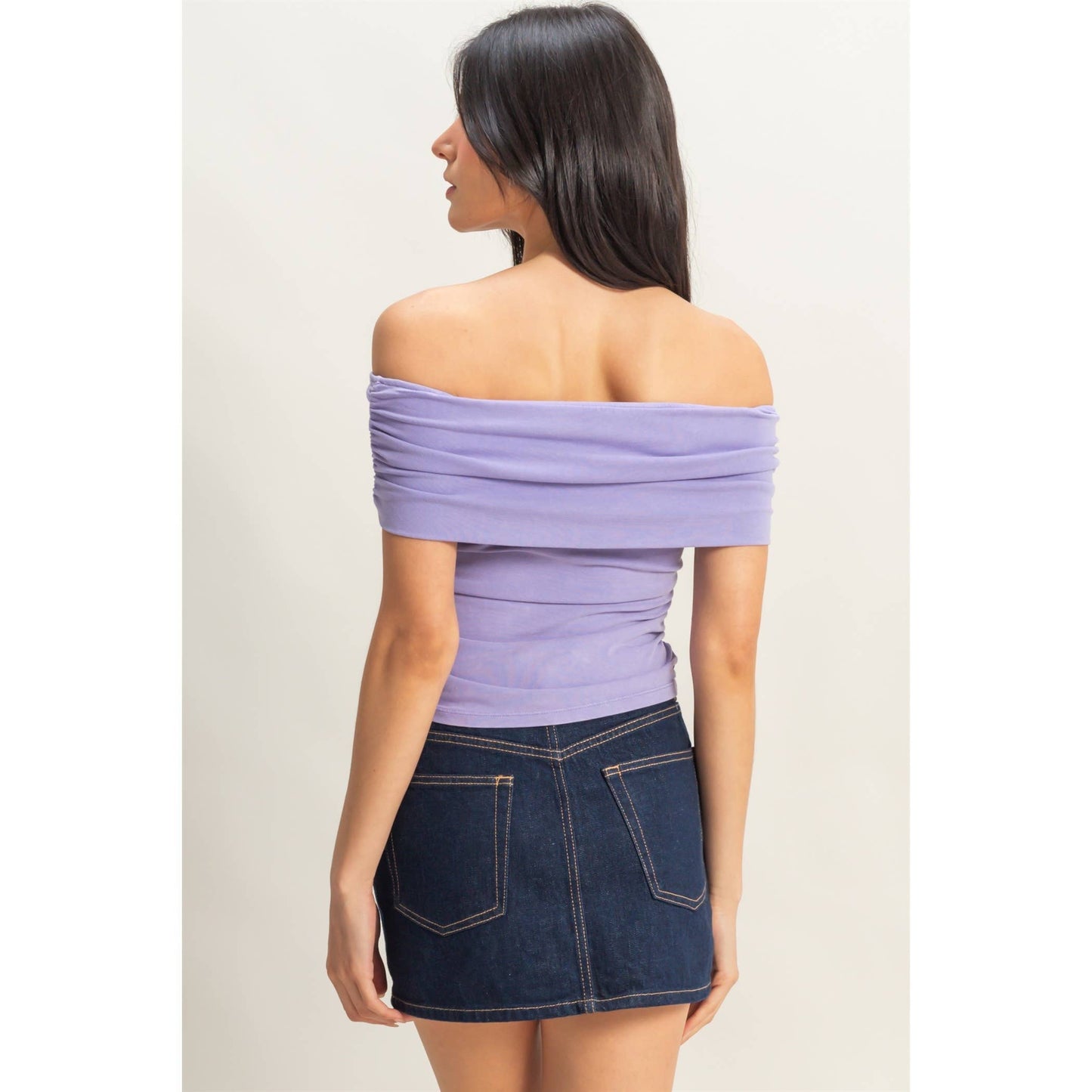 Off-The-Shoulder Side Ruched Top: RED / S-M-L(2-2-2)