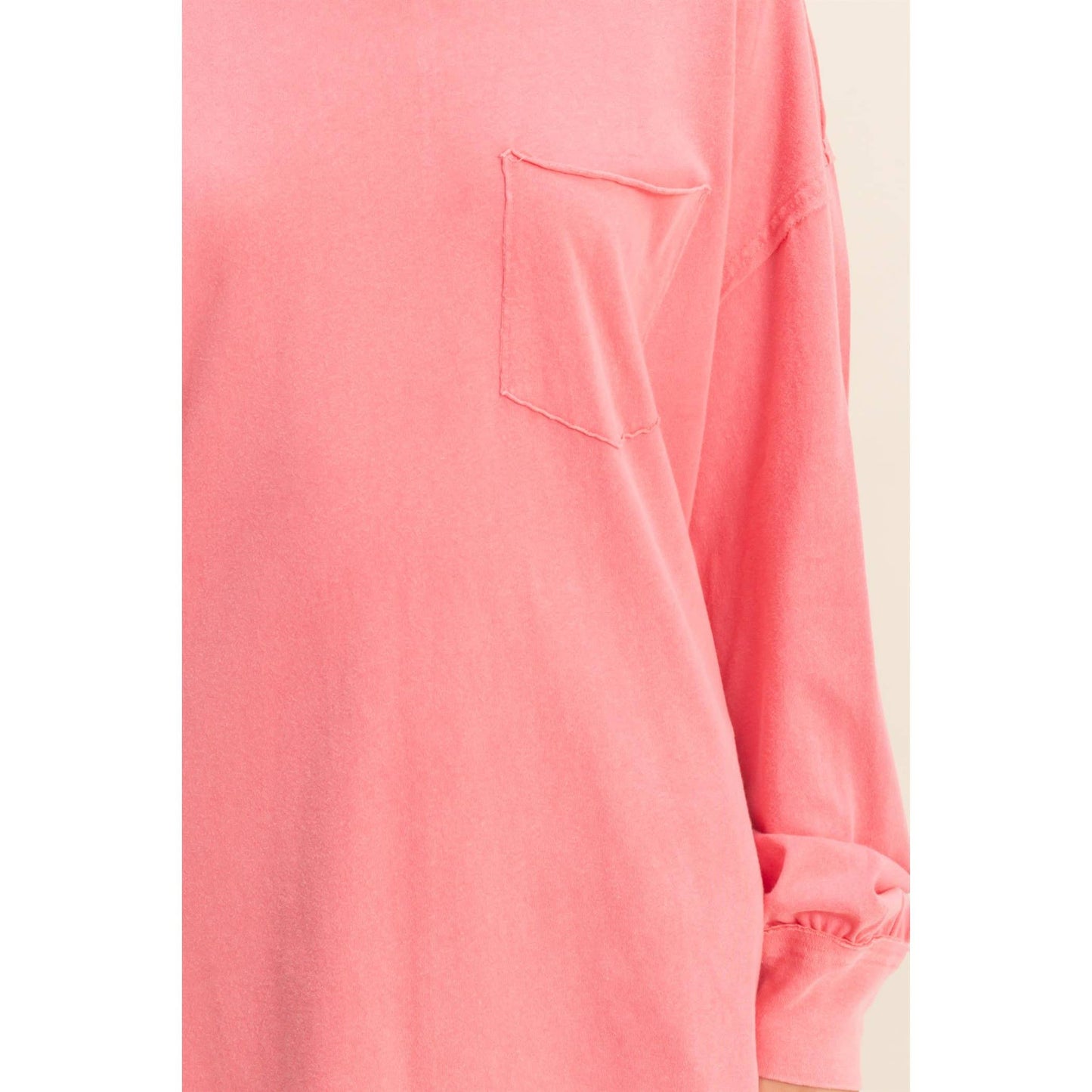 Oversized Washed Long Sleeve Pocket Tee: BLACK / S-M-L(2-2-2)