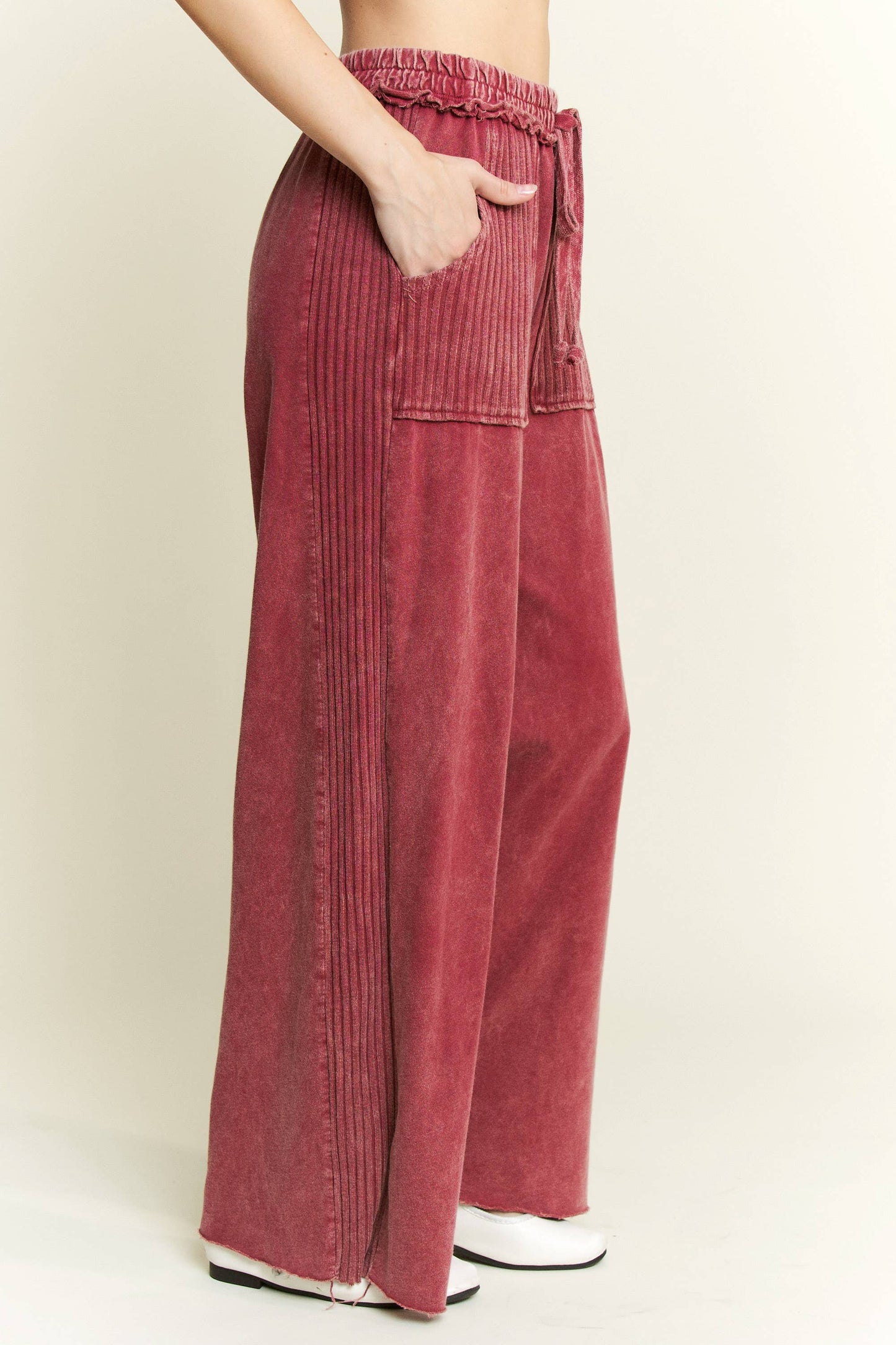 Best Mineral Wash Side Knit detail wide leg pantsHE5878P: Midnight Green / S-M-L / 2-2-2