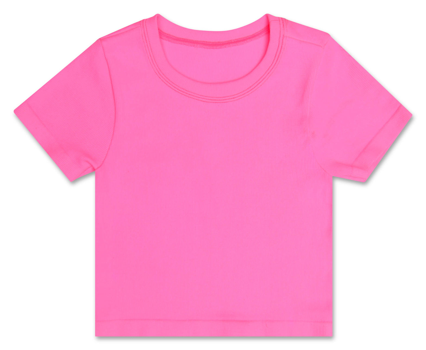 BRIGHT PINK RIBBED SHORT SLEEVE SHIRT (MED / LG(10-14))