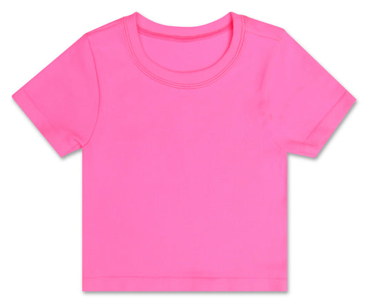 BRIGHT PINK RIBBED SHORT SLEEVE SHIRT (SM / MED (7-10))