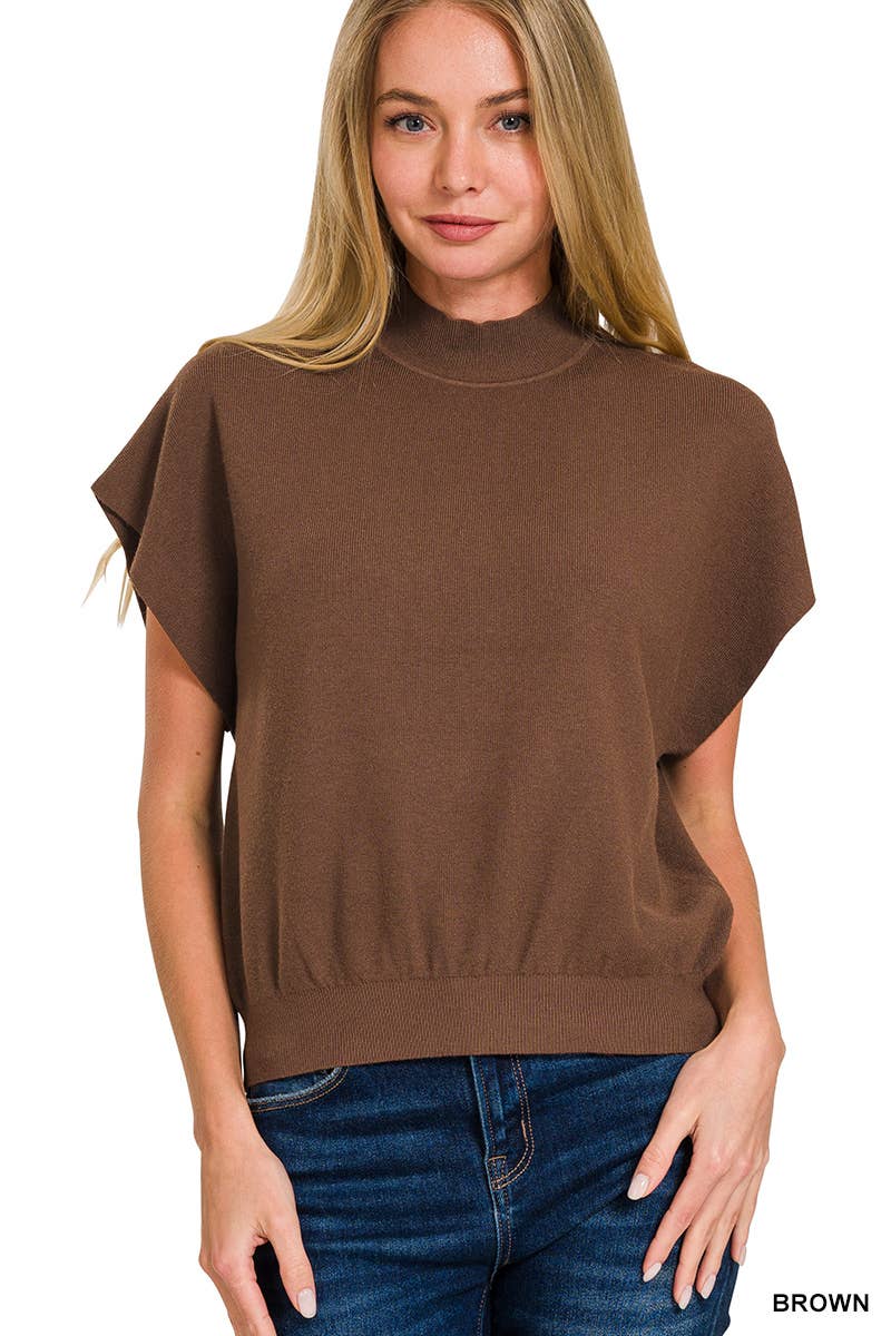 Mock Neck Short Dolman Sleeve Sweater: H DEEP CAMEL / 2-2-2 (S-M-L)