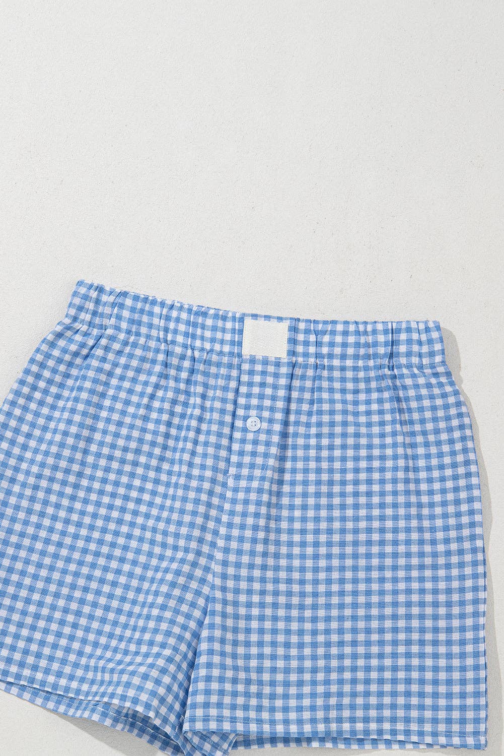 Red Gingham High Waisted Elastic Waist Summer Shorts: Red Stripe / 100%Polyester / XL