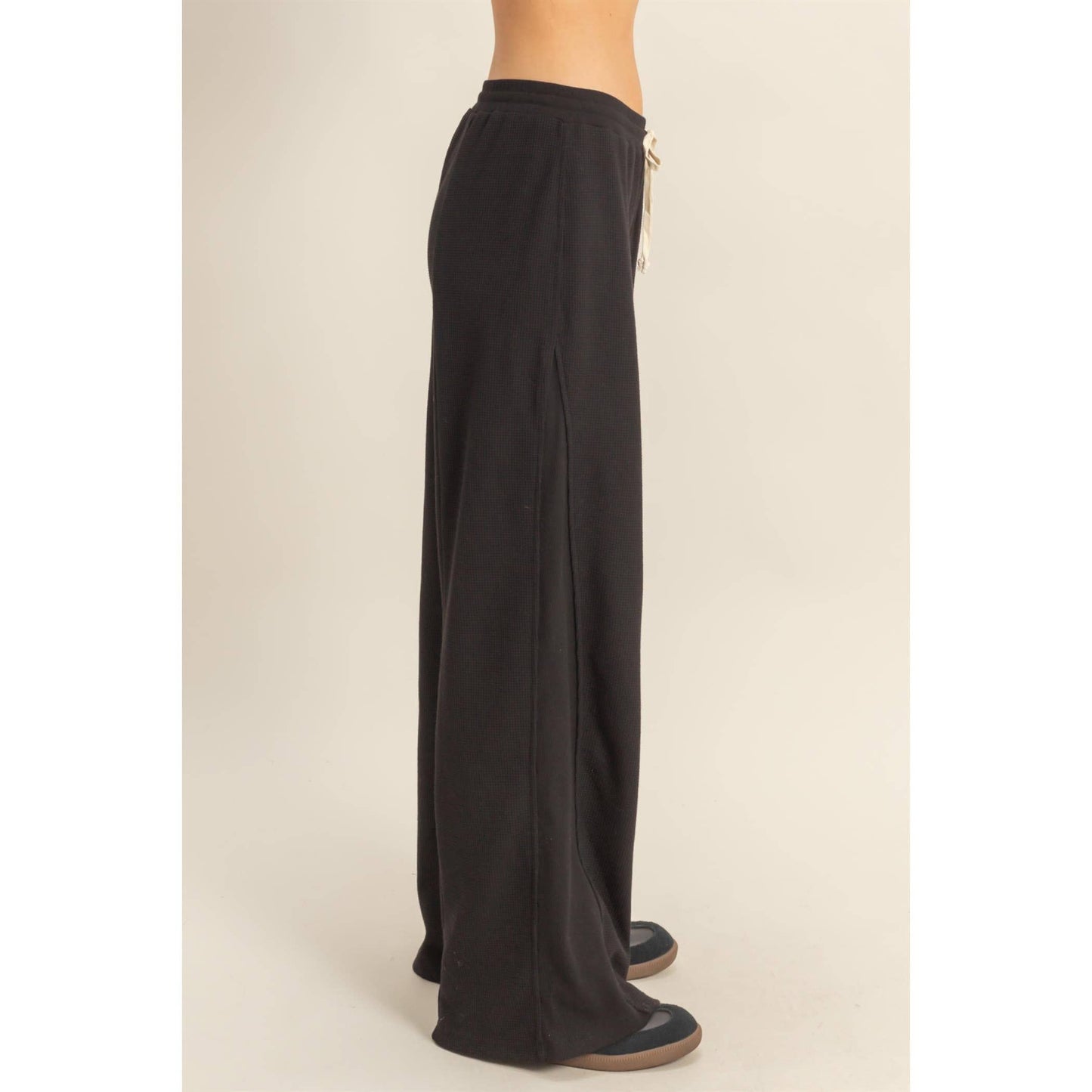 Waffled Knit Pants With Contrasting Ties: H.GRAY / S-M-L(2-2-2)