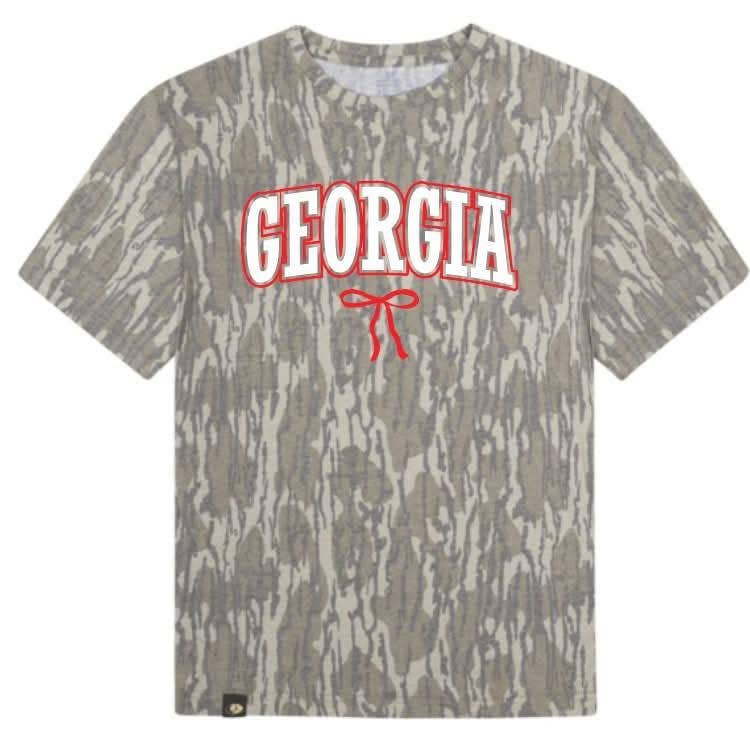Custom Camo State Bow Graphic Tee: Bottomland Camo / 2XL
