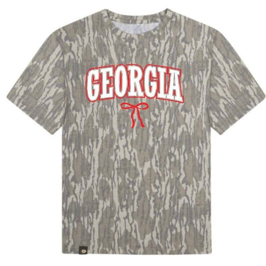 Custom Camo State Bow Graphic Tee: Bottomland Camo / 2XL