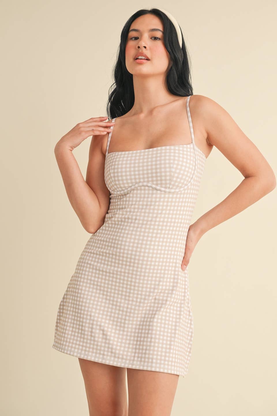 Gingham Print Sweetheart Dress: Pink Gingham / L