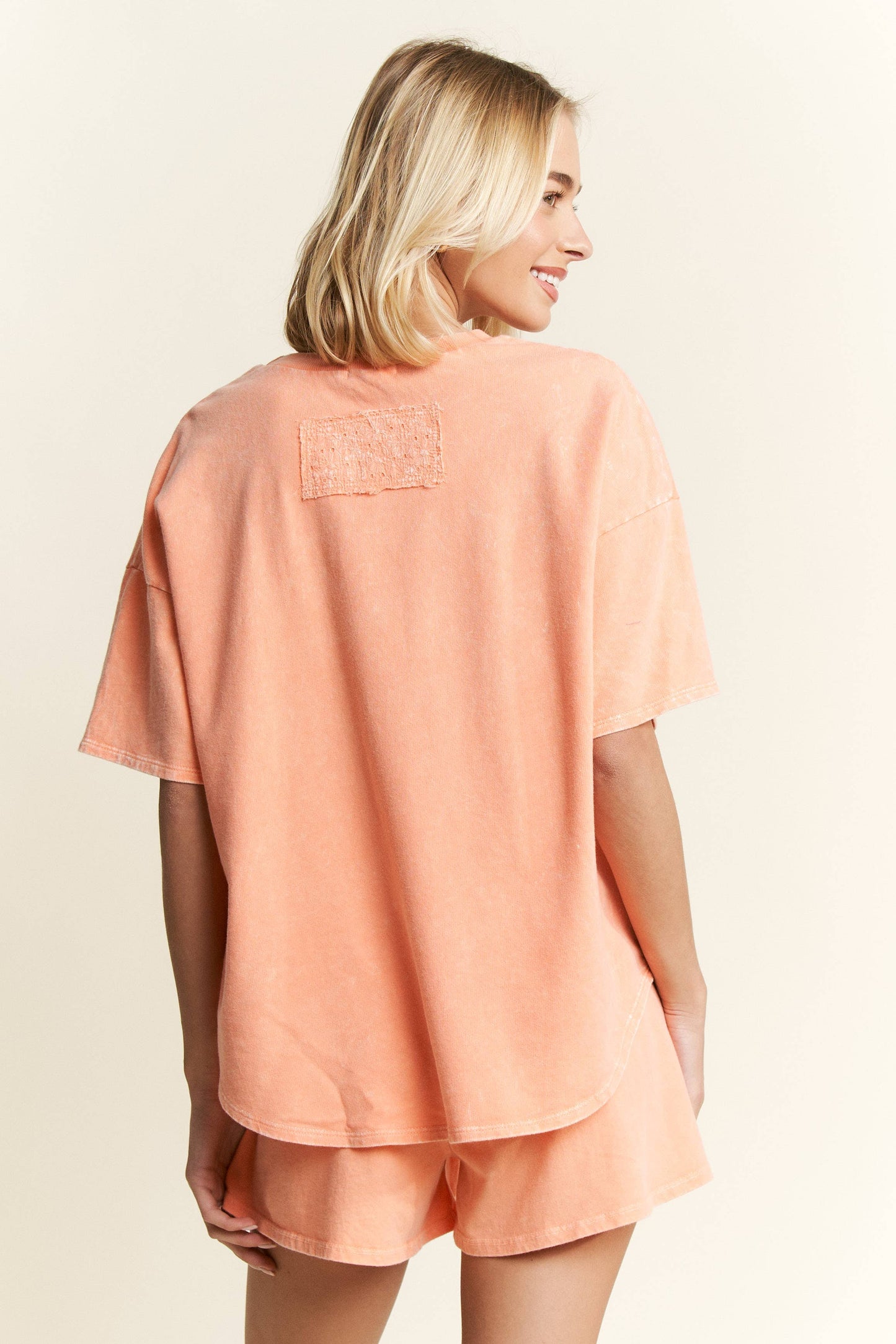MineralWash Ribbon bow half sleeve shirt HT6308: Silver Grey / S-M-L / 2-2-2