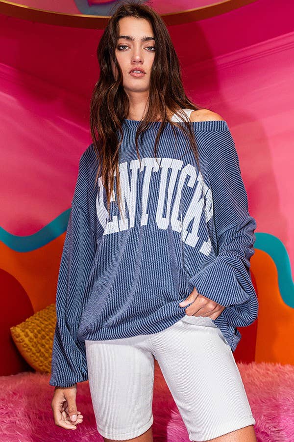 T1770M 'KENTUCKY' Comfy Oversize Graphic Sweatshirt, Gameday: ROYAL BLUE / S-M-L (2-2-2)