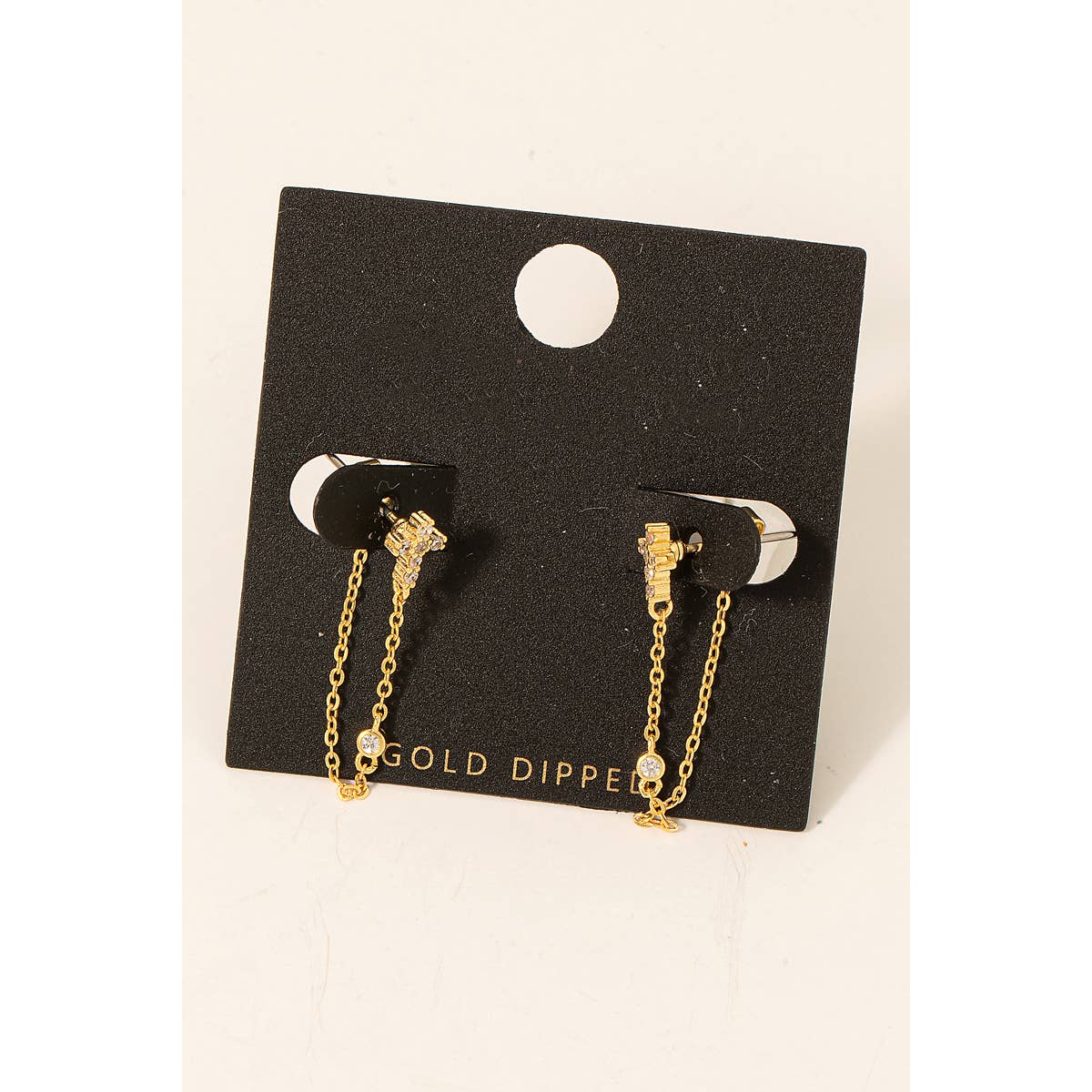 Pave Cross Stud Chain Dangle Earrings: GOLD
