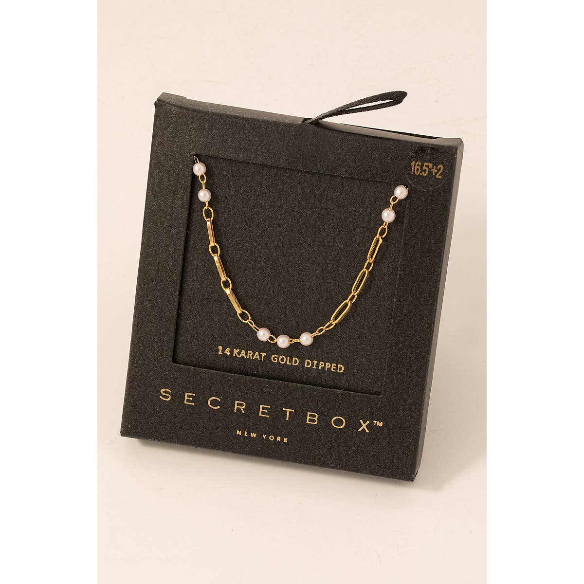 Secret Box Gold Dipped Pearl Beads Chain Necklace: GD