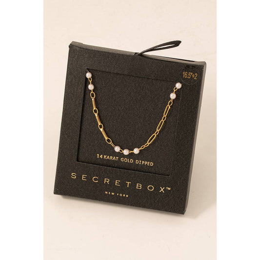 Secret Box Gold Dipped Pearl Beads Chain Necklace: GD