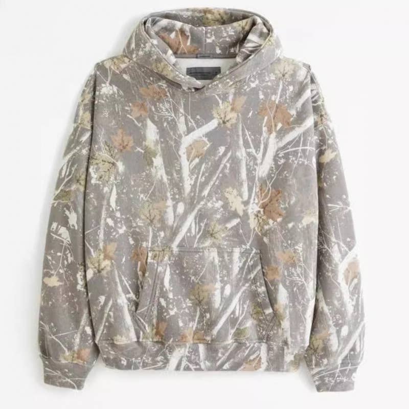 Trendy Viral Forest Camo print oversized hoodie: Grey / M