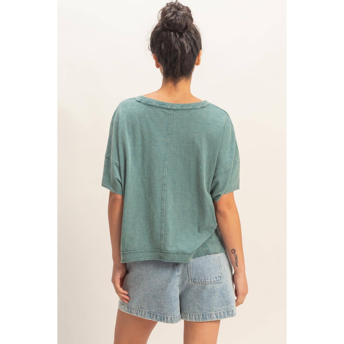 Oversized V-Neck Short Sleeve Top: TAFFY PINK / S-M-L(2-2-2)