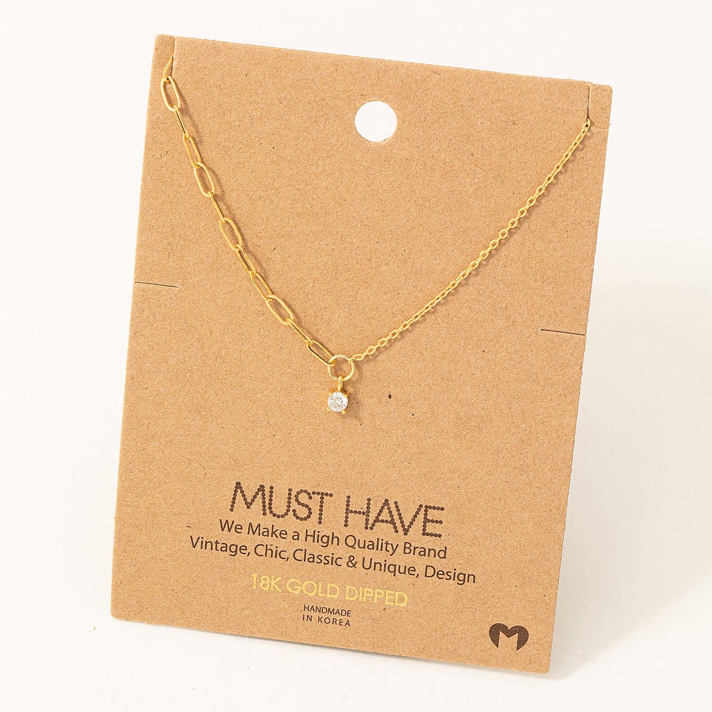 Chain Link Rhinestone Stud Charm Necklace: G