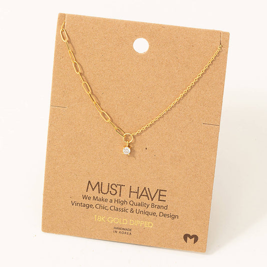 Chain Link Rhinestone Stud Charm Necklace: G