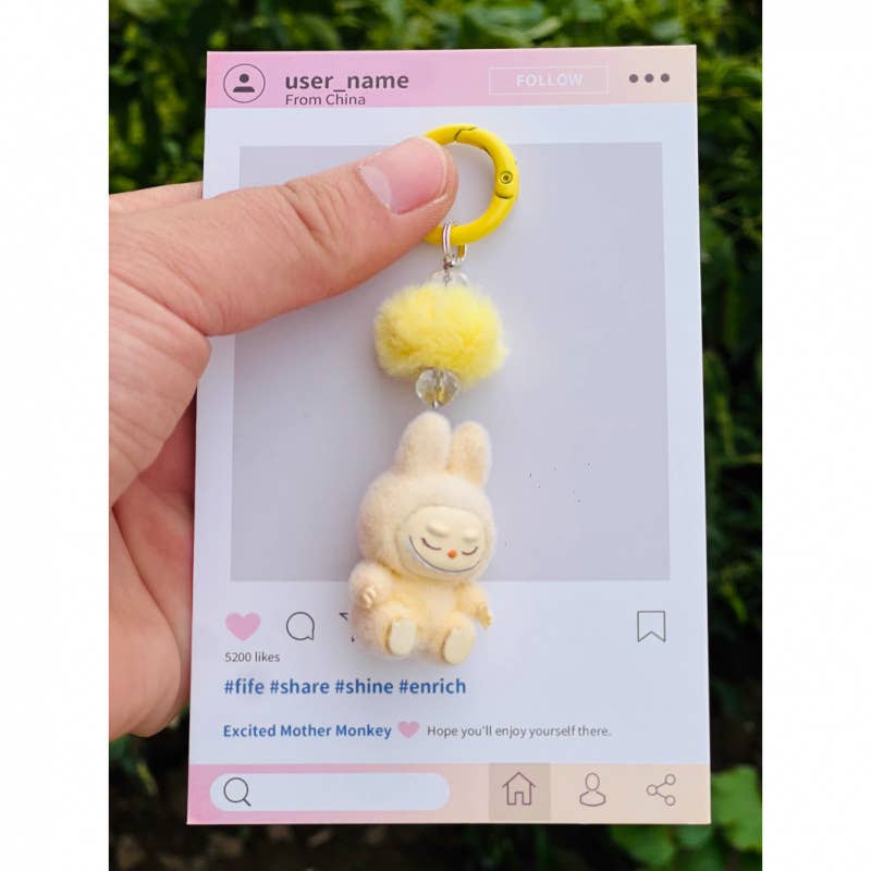 Fluffy Labubu The Monsters keychain bag charm: Fuchsia / S