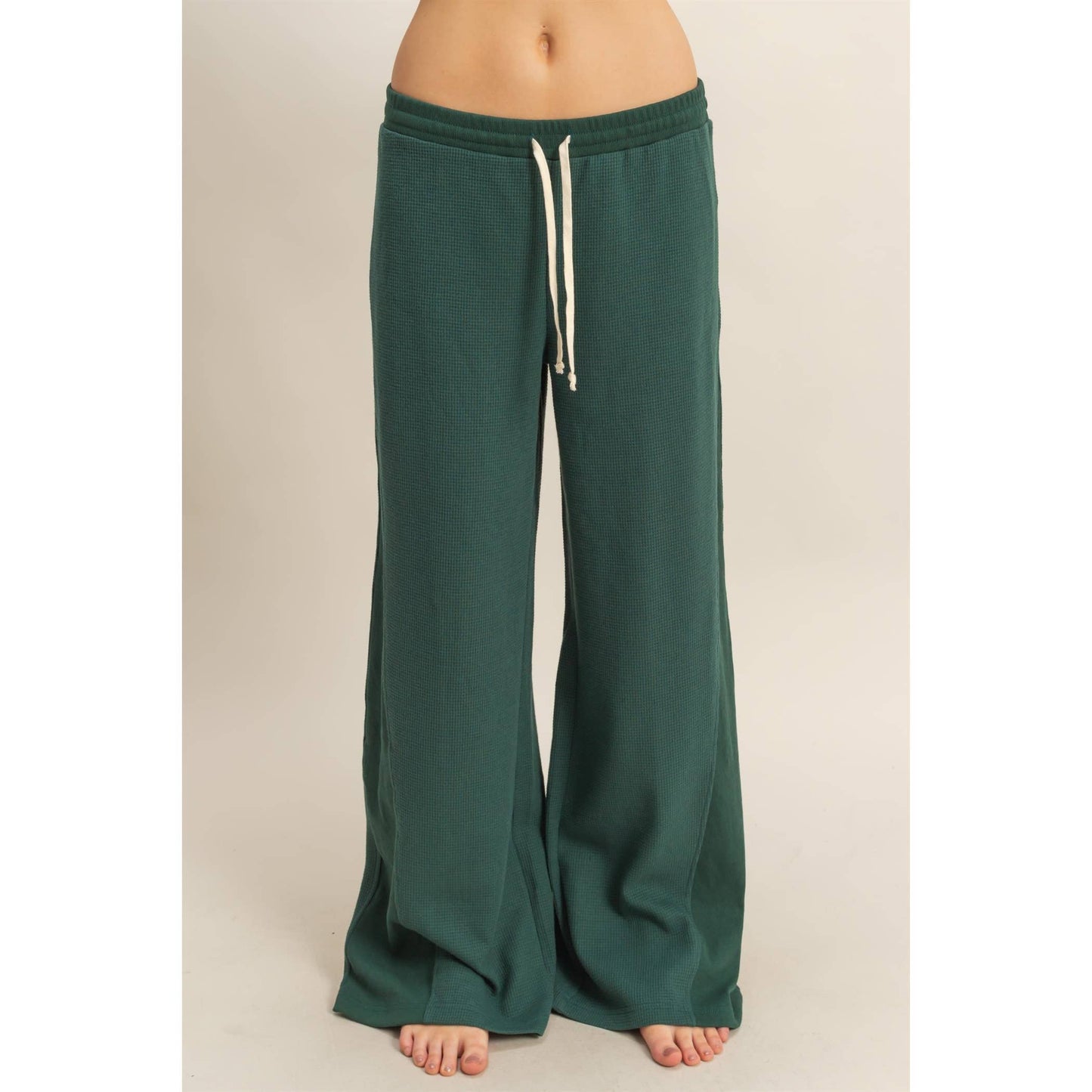 Waffled Knit Pants With Contrasting Ties: MOCHA / S-M-L(2-2-2)